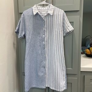 C&C California Blue and White Striped Linen-Blend Shirt